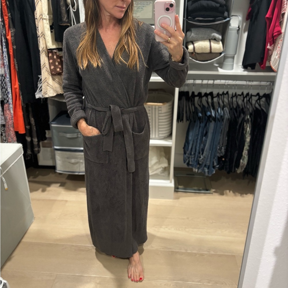 Barefoot Dreams CozyChic Lite Long Robe XXS/XS Carbon Gray Charcoal Cozy